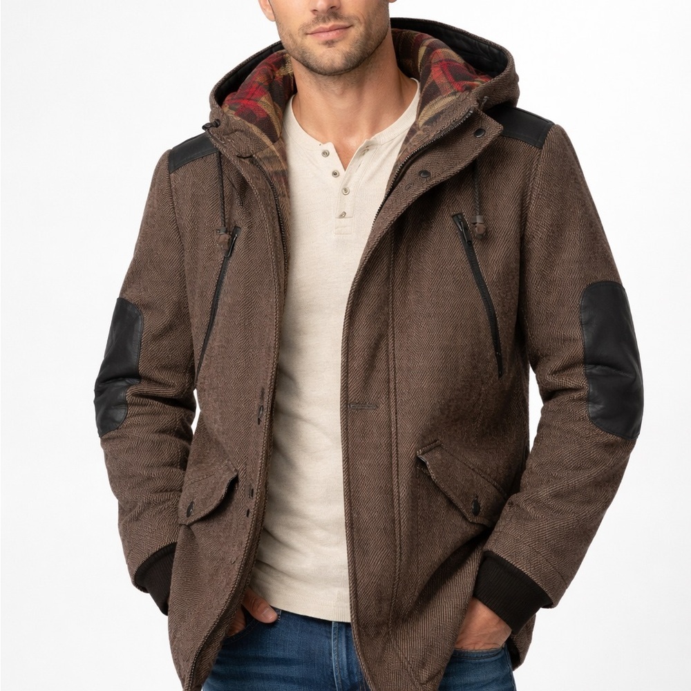 Civil Society Hooded Jacket Plaid Lined Wool Blend Style Size L